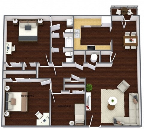 a floor plan of a 3 bedroom apartment